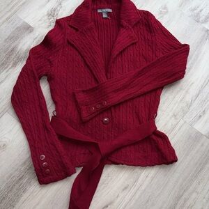 Women's Red Burgundy  Cable Knit Sweater Jacket 100% cotton
